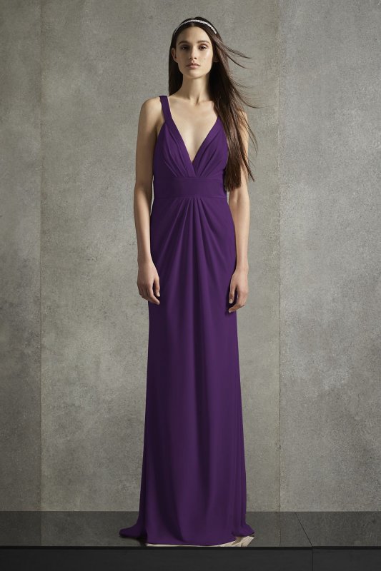 Plunging-V Jersey Satin Trim Bridesmaid Dress VW360514