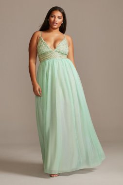 Bead and Pearl Embellished Plus Size Chiffon Gown W43793TS6