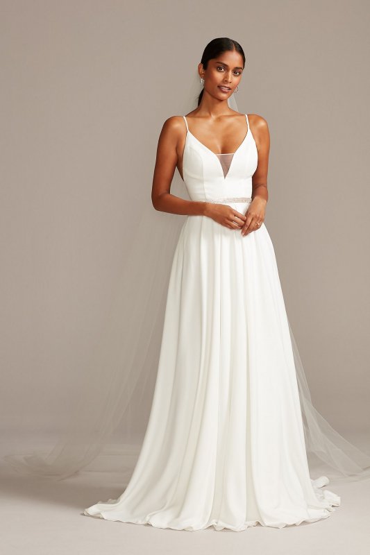 Illusion Deep-V Spaghetti Strap Wedding Dress Collection WG3985