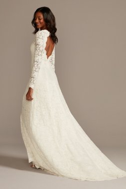 Scalloped Lace Long Sleeve Open Back Wedding Dress Collection WG3987