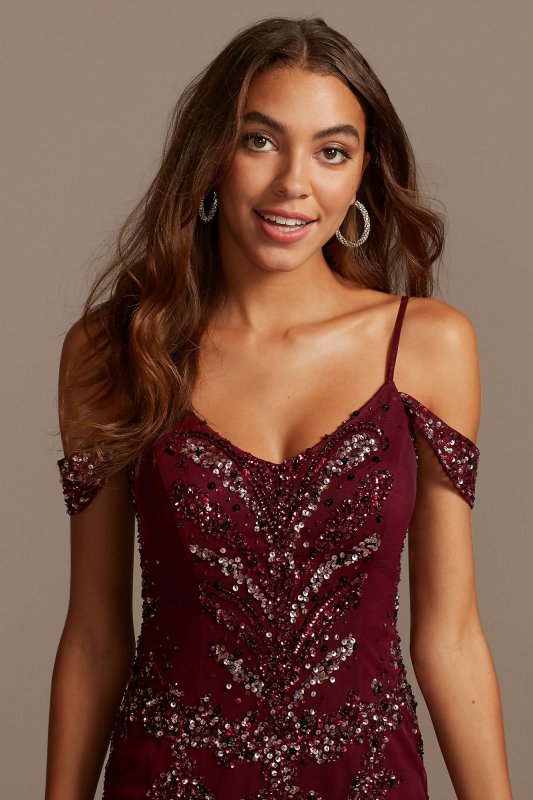 Sequin Embellished Cold Shoulder Dress with Godets WGINSLD2551