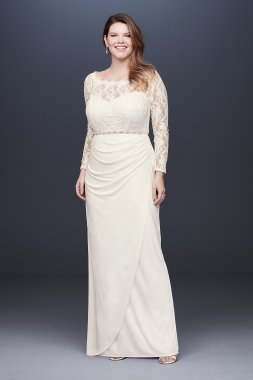 Off-the-Shoulder Long Sleeve Lace Plus Size Gown 184213DBW