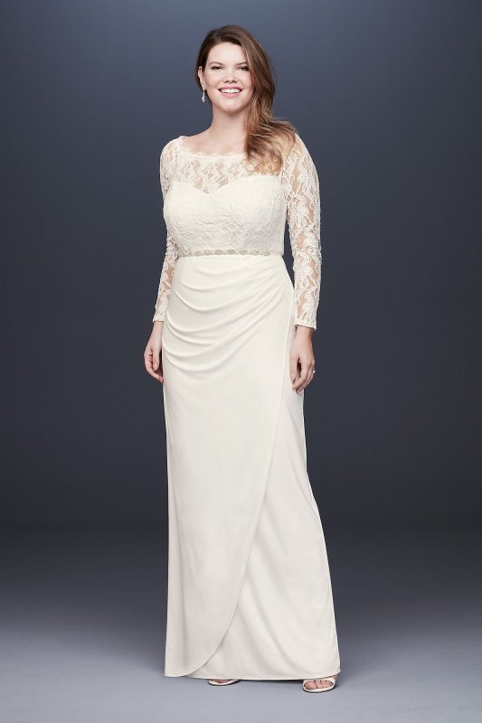 Off-the-Shoulder Long Sleeve Lace Plus Size Gown 184213DBW