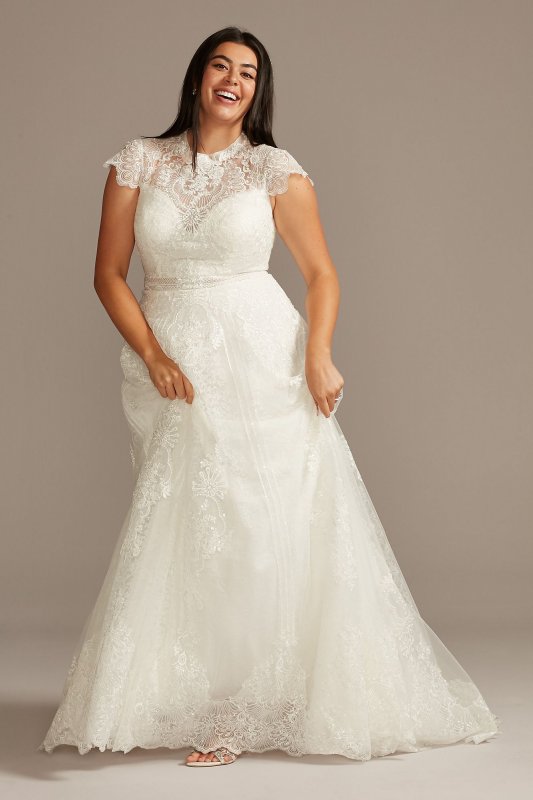 Embroidered Mock Neck Tall Plus Wedding Dress 4XL8MS251205