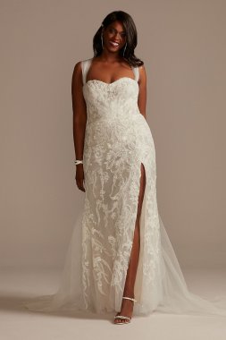 Removable Sleeves Tall Plus Bodysuit Wedding Dress 4XL9MBSWG881