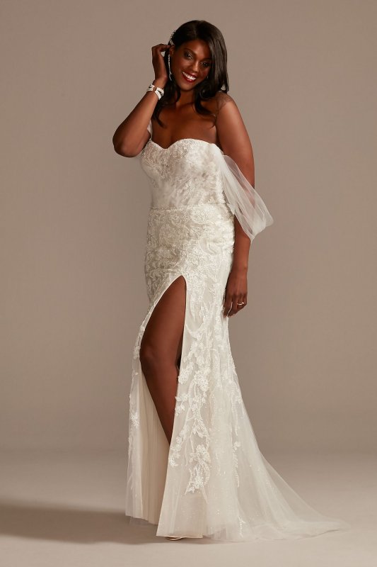 Removable Sleeves Tall Plus Bodysuit Wedding Dress 4XL9MBSWG881