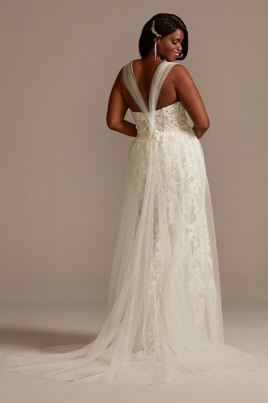 Removable Sleeves Tall Plus Bodysuit Wedding Dress 4XL9MBSWG881