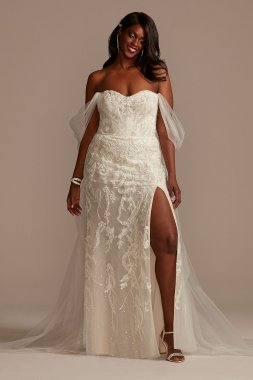 Removable Sleeves Tall Plus Bodysuit Wedding Dress 4XL9MBSWG881
