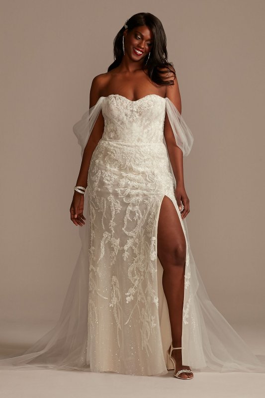Removable Sleeves Tall Plus Bodysuit Wedding Dress 4XL9MBSWG881
