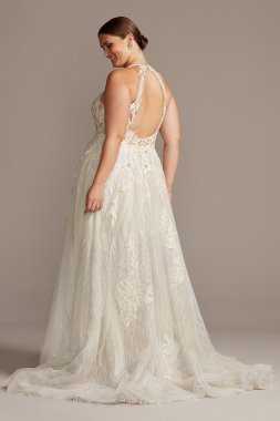 Floral Applique Open Back Tall Plus Wedding Dress 4XL9SWG841