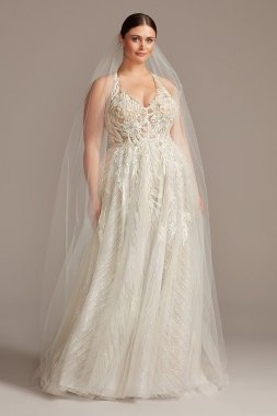 Floral Applique Open Back Tall Plus Wedding Dress 4XL9SWG841
