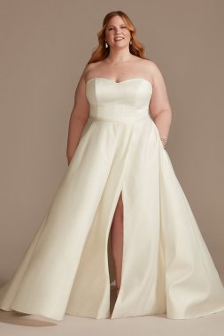 Strapless Tall Plus Satin Wedding Dress with Slit 4XL9WG4017