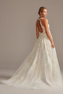 Floral Applique Open Back Tulle Tall Wedding Dress 4XLSWG841
