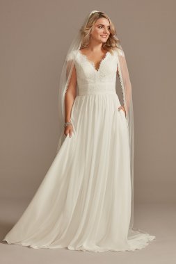 Lace Illusion Back Chiffon Tall Wedding Dress 4XLWG4011DB