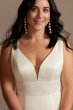 Plunge Mermaid Buttoned Satin Tall Wedding Dress 4XLWG4016