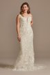 3D Floral Applique Plunge Petite Wedding Dress 7LSSWG885