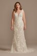 3D Floral Applique Plunge Petite Wedding Dress 7LSSWG885