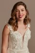3D Floral Applique Plunge Petite Wedding Dress 7LSSWG885