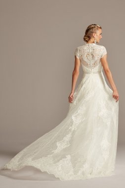 Embroidered Sheer Mock Neck Petite Wedding Dress 7MS251205