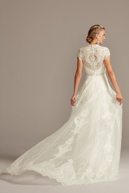 Embroidered Sheer Mock Neck Petite Wedding Dress 7MS251205