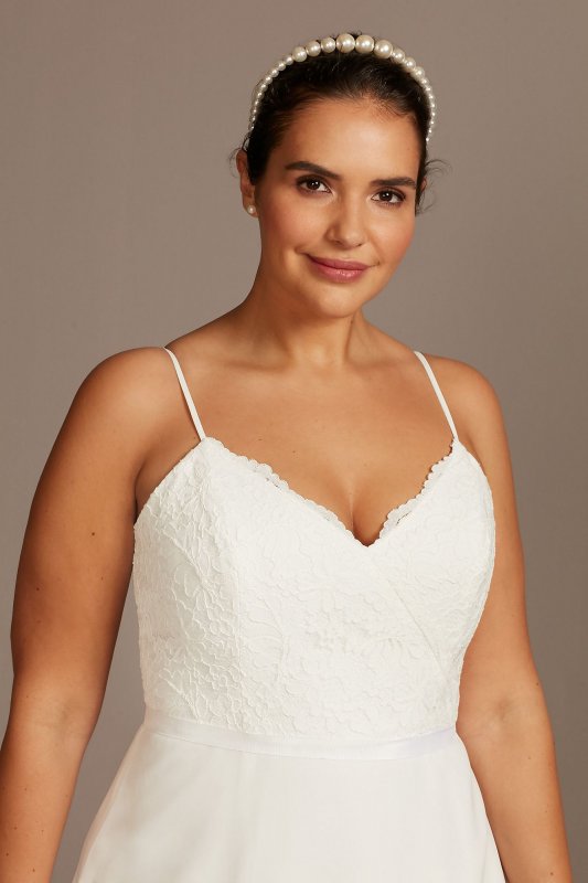 V-Neck Corded Lace Bodice A-Line Plus Size Dress 9SDWG0801