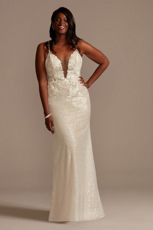 Sequin Removable Train Plus Size Wedding Dress 9SWG882