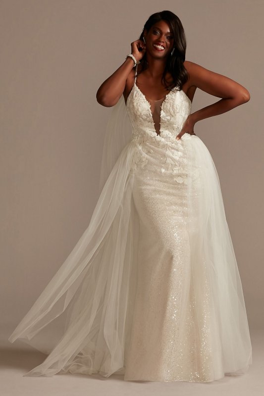 Sequin Removable Train Plus Size Wedding Dress 9SWG882