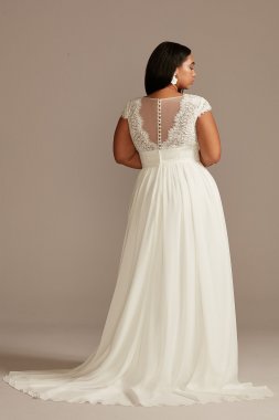 Lace Illusion Back Chiffon Plus Size Wedding Dress 9WG4011DB