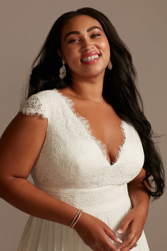 Lace Illusion Back Chiffon Plus Size Wedding Dress 9WG4011DB