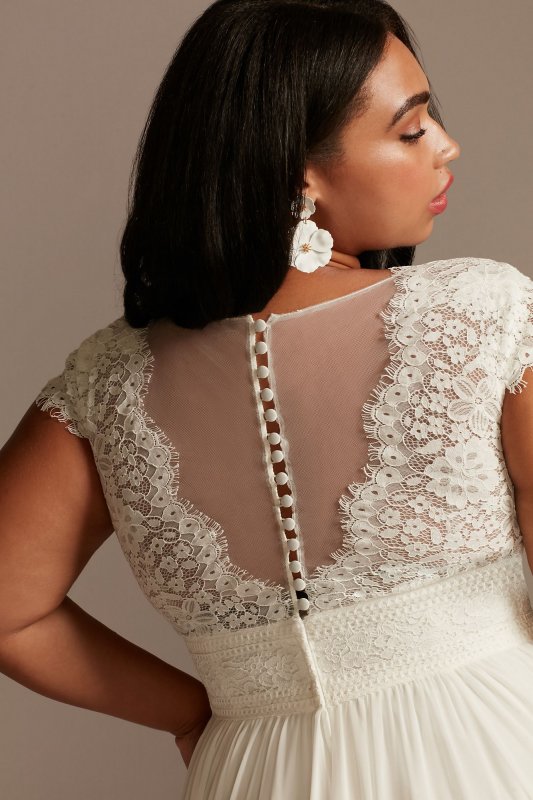 Lace Illusion Back Chiffon Plus Size Wedding Dress 9WG4011DB