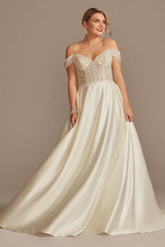 Sheer Beaded Bodice Off the Shoulder Wedding Dress CWG890