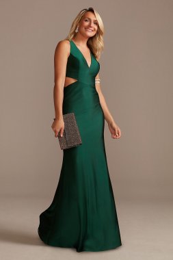 Satin V-Neck Sheath Gown with Waist Cutouts D24NY005