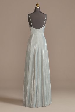 Spaghetti Strap Glitter Shine Gown with Slit D24NY013