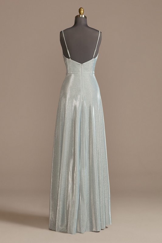 Spaghetti Strap Glitter Shine Gown with Slit D24NY013