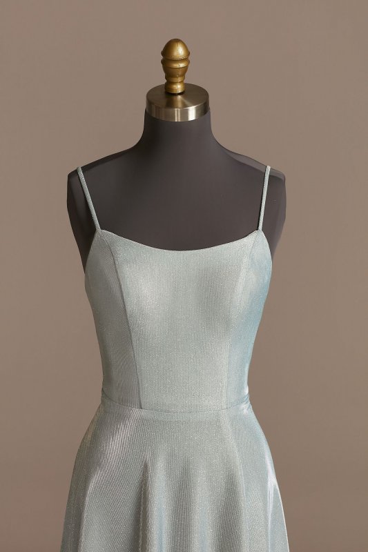 Spaghetti Strap Glitter Shine Gown with Slit D24NY013
