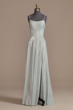 Spaghetti Strap Glitter Shine Gown with Slit D24NY013