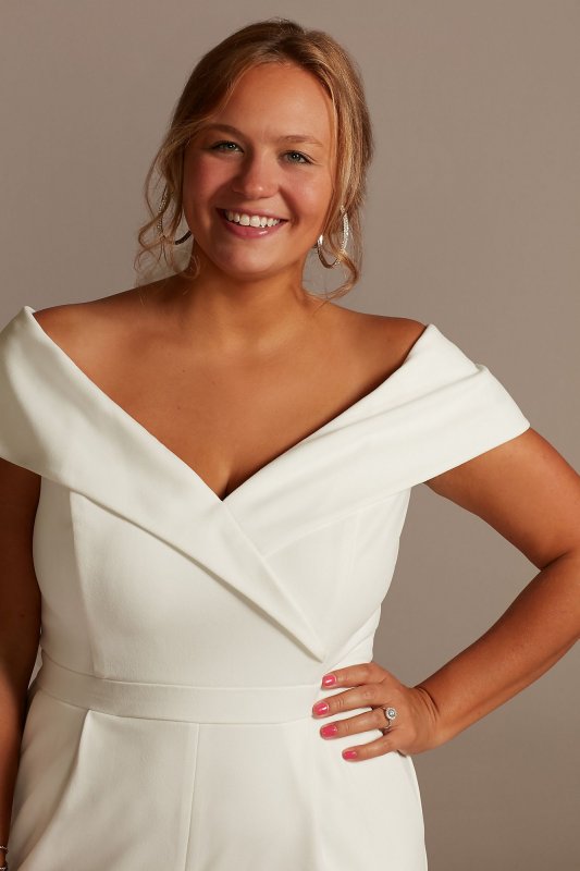 Off-the-Shoulder Crepe Wide-Leg Jumpsuit DB3230W