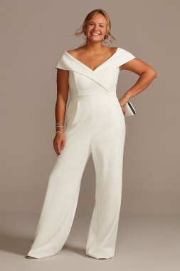 Off-the-Shoulder Crepe Wide-Leg Jumpsuit DB3230W