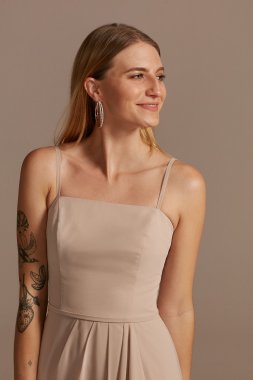 Spaghetti Strap Bridesmaid Dress with Cascade F20319
