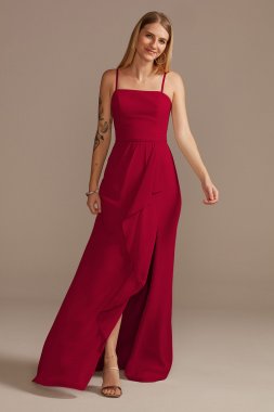 Spaghetti Strap Bridesmaid Dress with Cascade F20319