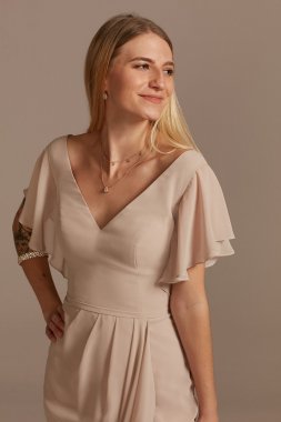 Flutter Sleeve Bridesmaid Dress with Cascade F20320