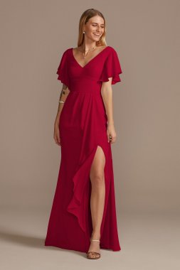 Flutter Sleeve Bridesmaid Dress with Cascade F20320
