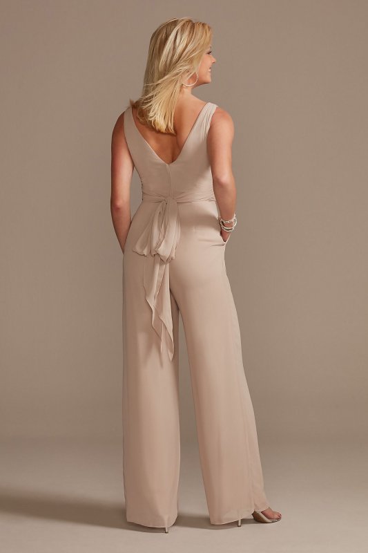 V-Neck Tie Waist Chiffon Bridesmaid Jumpsuit F20331