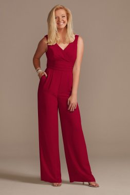 V-Neck Tie Waist Chiffon Bridesmaid Jumpsuit F20331