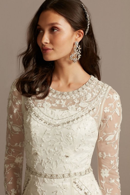 Illusion Long Sleeve Beaded Overlay Wedding Dress MS251222