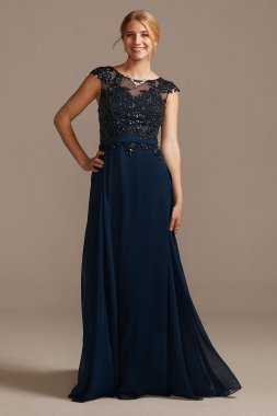 Beaded Sequin Illusion Cap Sleeve Belted Gown VCRR18055