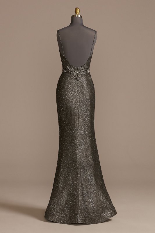 Embellished Glitter Spaghetti Strap Plunge Dress VCTNV045RW
