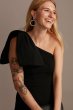 Stretch Crepe Asymmetric Gown with Shoulder Bow WBM2196V2