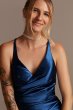 Ruched V-Neck Stretch Satin Sheath Gown with Slit WBM2299