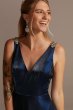 V-Neck Satin Ball Gown with Crystal Strap Details WBM2396